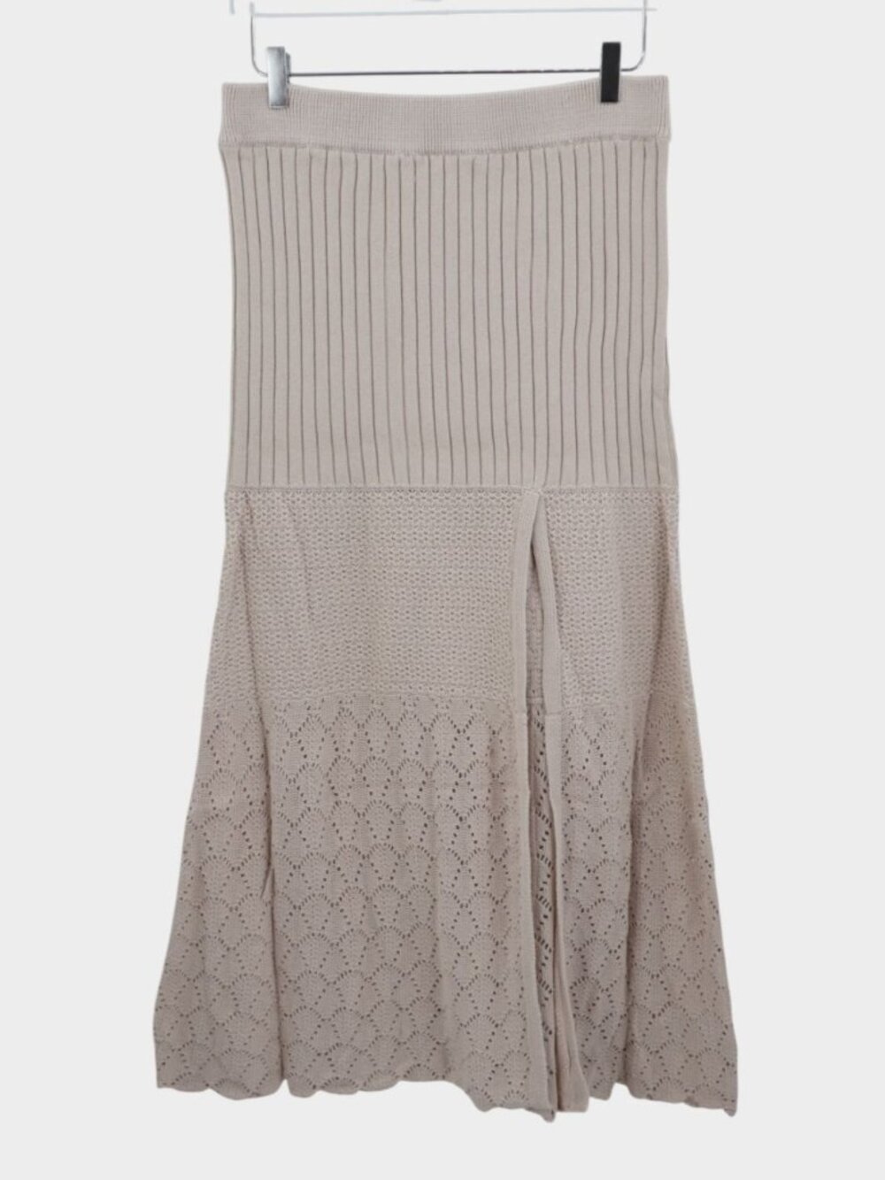 Free People Bari Knit Column Maxi Skirt Women's Large Cream Beige Boho Knit